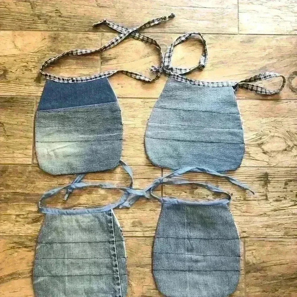 LOT OF 4 BABY BOY DENIM UPCYCLED MATERIAL QUILT BIBS - Picture 7 of 8